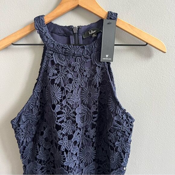 Lulu’s Love Poem NWT Navy Blue Lace Floral Mini Dress Size Medium - Picture 5 of 14